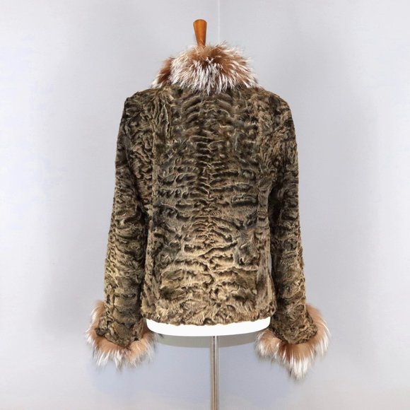 Genuine Karakul Persian Lamb Medium Fox Fur Trim Coat Neiman Marcus $6k - Picture 8 of 14